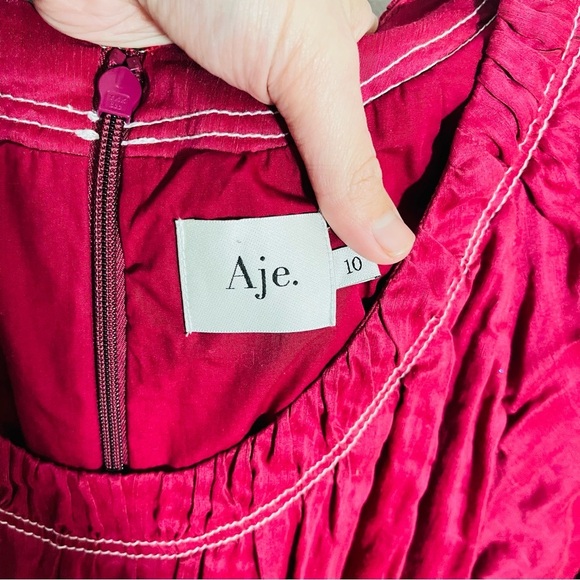 NEW Aje Rebellion Midi Dress Puff Sleeve Red Wine - Picture 5 of 11